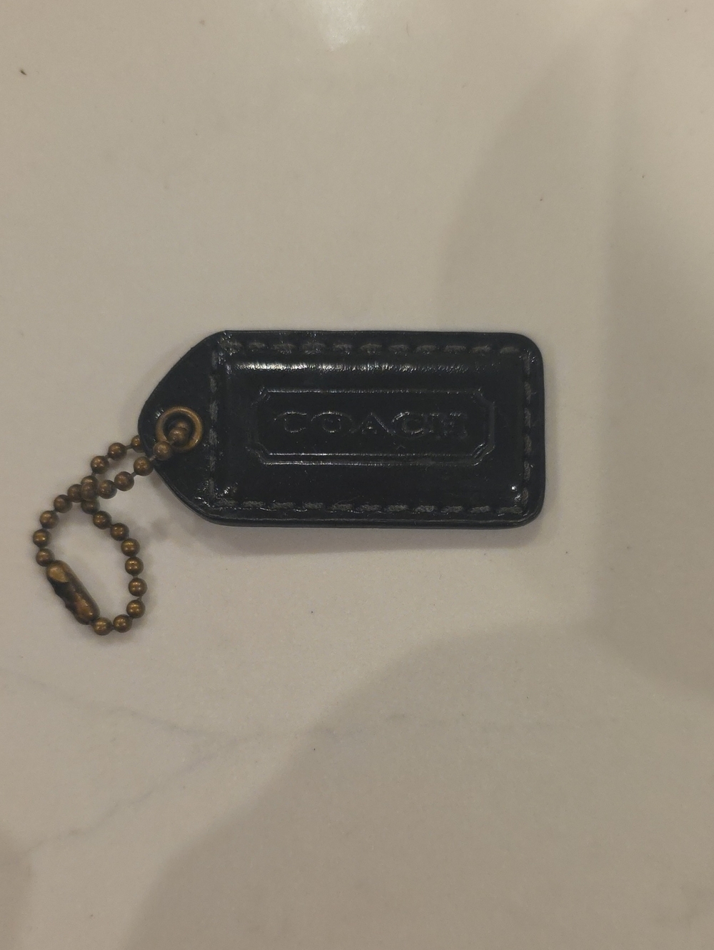 Coach Black Leather Logo Charm with Brass Chain And Accents